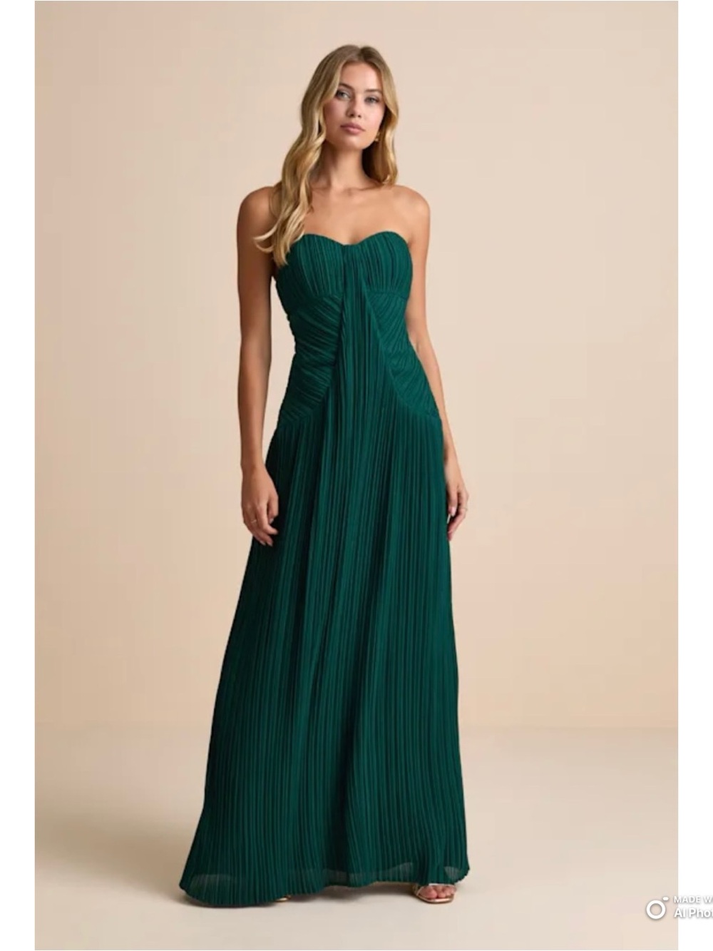Lulus XS Narasha Emerald Green Pleated Strapless Maxi Dress NWT *FLAWED*